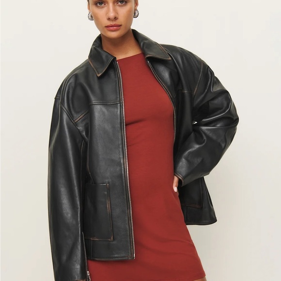 Reformation Veda Bennett Oversized Leather Bomber Jacket - Picture 1 of 5